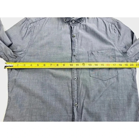 French Connection Size Small Mens Blue Embroidered Pocket Logo Button Down Shirt - Picture 3 of 11